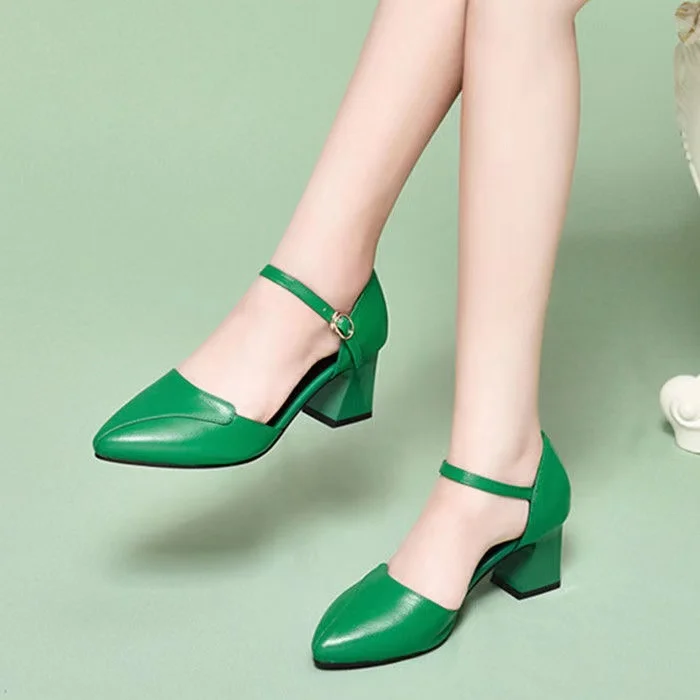 Newest Green Women's High Heels Shoes Explosive Coarse-heeled Female Pumps Low Top Lady's High Heels Shoes