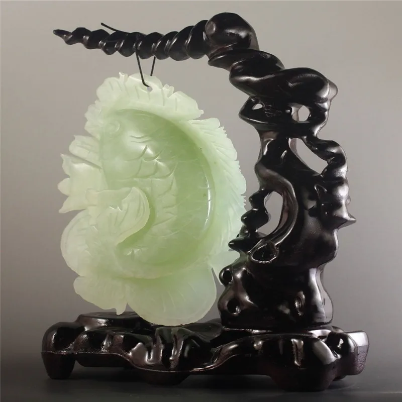 Pingente de estátua de peixe artesanal, pingente de estátua de peixe esculpido à mão de jade chinês antigo natural de 540g 6.5 porcelana