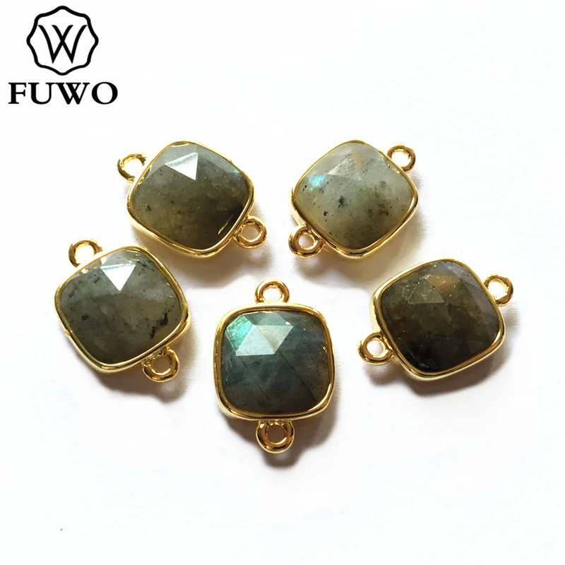 FUWO Tiny Square Charms 12 มม.ธรรมชาติ Malachite Labradorite พลอยอเมทิสสีชมพูควอตซ์ Sunstone สำหรับเครื่องประดับทำ PD302