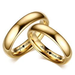 Anéis de Casal de Aço Inoxidável Liso, Cor Dourada, Jóias De Casamento, Presentes De Noivado, Mulheres, Homens, Amantes, Simples, 4mm