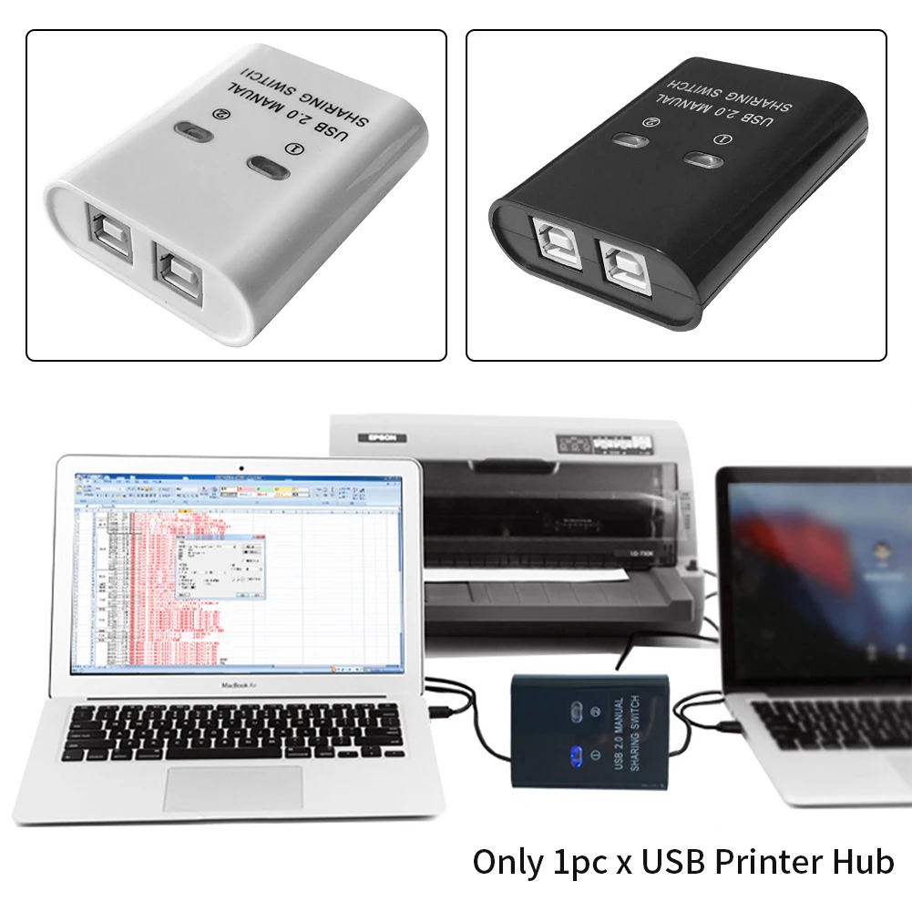 USB Printer Sharing อุปกรณ์2 In 1 Out แชร์เครื่องพิมพ์อุปกรณ์2พอร์ต Kvm สลับ Splitter Hub Converter plug และ Play