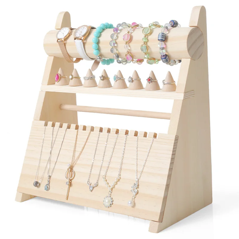 High Quality Creative Solid Wood Tripod Jewelry Stand Necklace Bracelet Ring Storage Rack Jewelry Display Stand Decoration Props