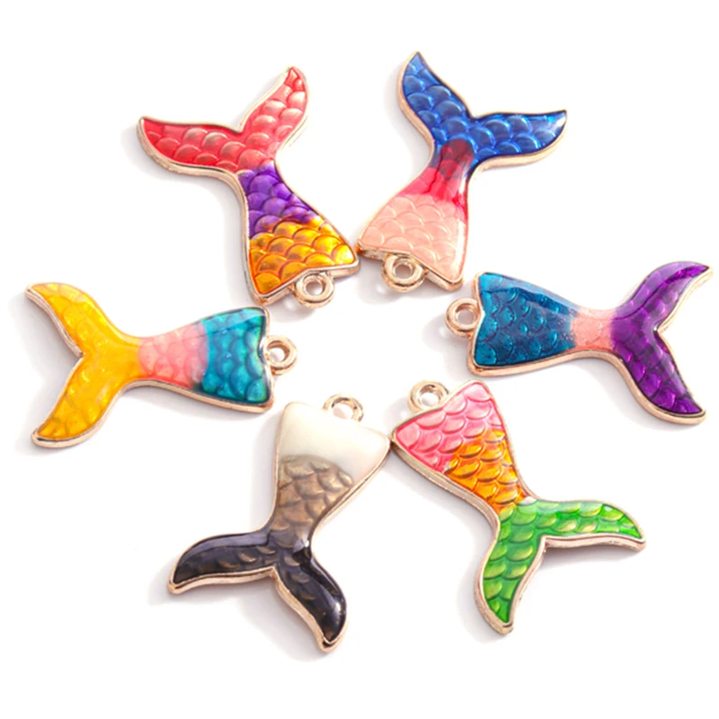 10pcs/lot Fish Scale Mermaid Tail Charm Sea Shell Charms Ocean Pendants Enamel Charms Handmade Pendants Jewelry Making Handmade