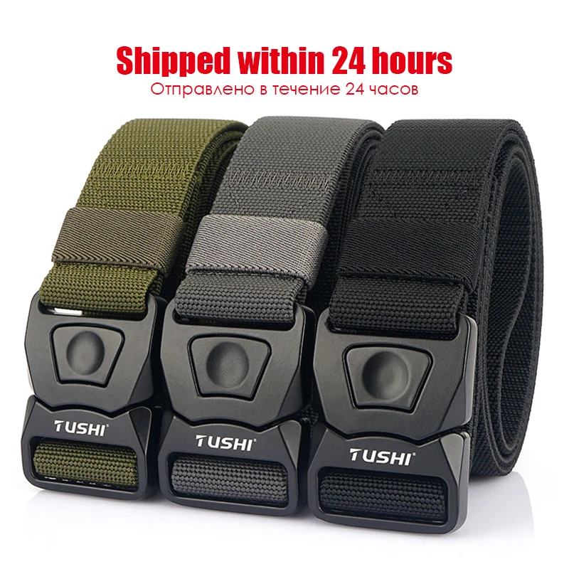 VATLTY New Men\'s Elastic Belt Matte Black Alloy Buckle Quick Release Tactical Outdoor Belt Military Army Girdles Male Waistband