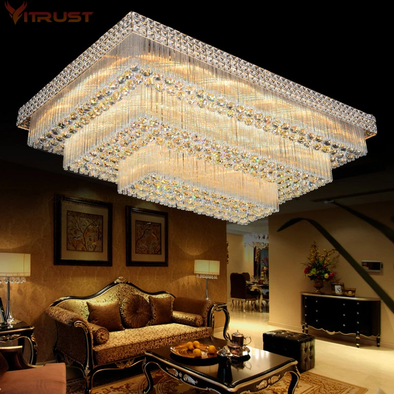 Plafoniere moderne in cristallo lampade plafoniere di lusso luminaria dorata rettangolo soggiorno sala da pranzo apparecchio di illuminazione a LED