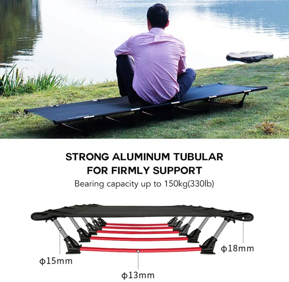 Portable Foldable Camping Cot Single Person Outdoor Folding Bed 330LB Bearing Weight Compact for Outdoor Picnic Camping