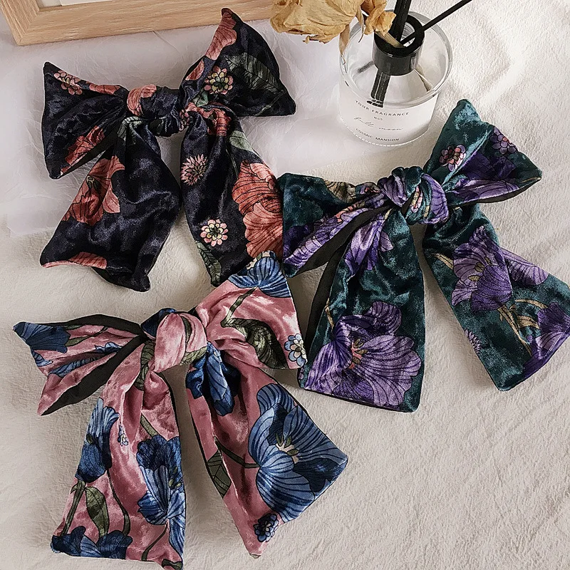 Women Elegant Fashion Bowknot Hair Clip Headdress Oil painting style velvet Spring Clip Hairpin Headwear Hari Accessories