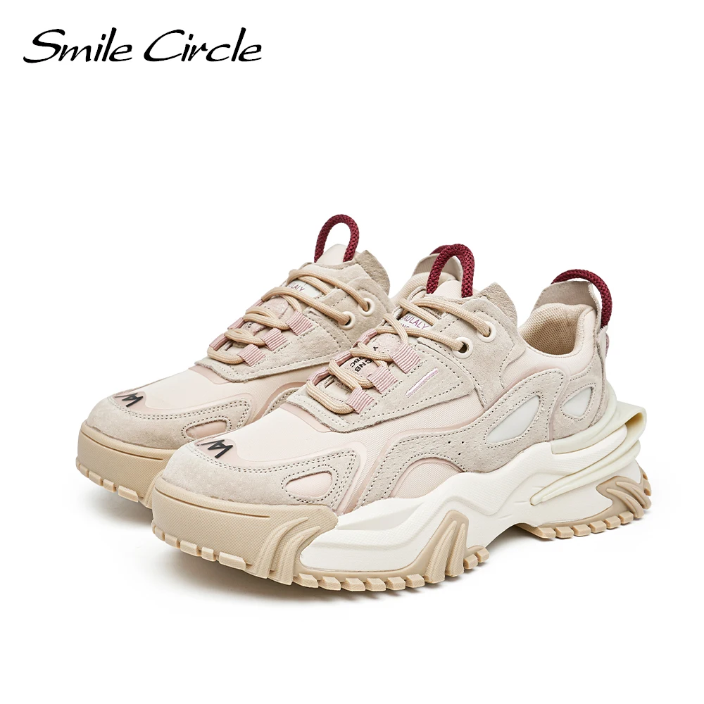 Smile Circle Chunky Sneakers Women Flat Platform Shoes Spring/Autumn Fashion Lace-up Thick Bottom Casual Sneakers