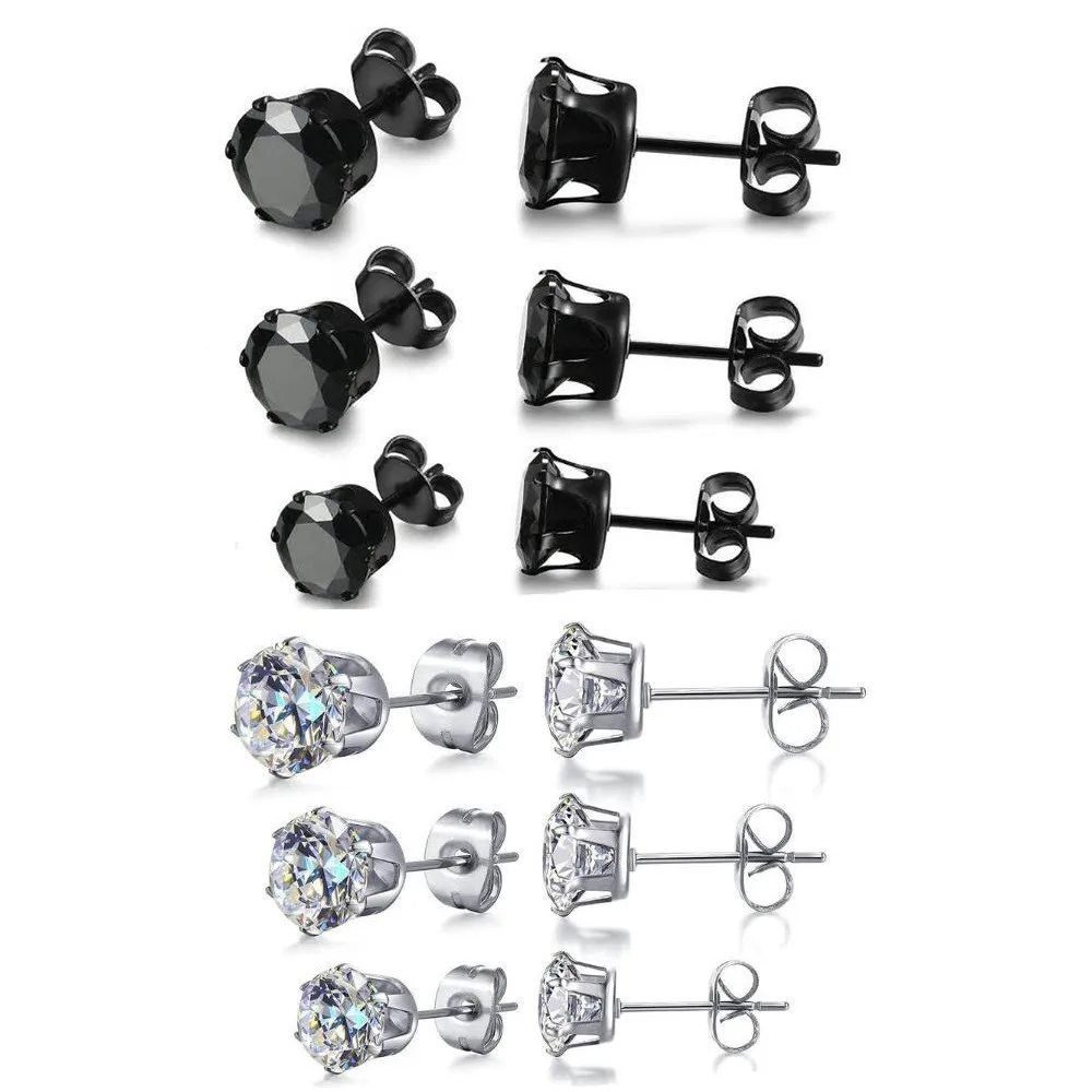 2PCS 3/4/5/6/7/8mm Zircon Stud Earring For Men Stainless Steel Women Crystal Earring Stud Boy Girls Mini Stud Earrings Piercing