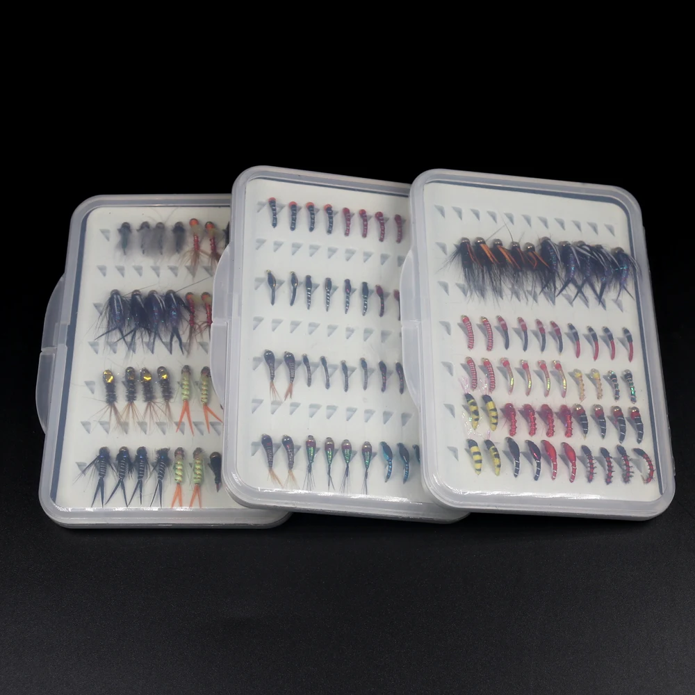 40PCS/Box Fishing Fly Set Stonefly Buzzers Beadhead Nymphs Epoxy Coated Nymphs Portable Trout Fly Fishing Box