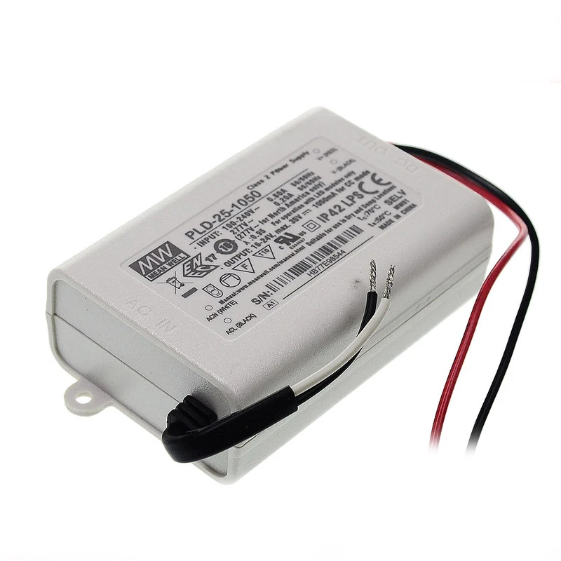 (MeanWell)PLD-16/25/40/60-350/500/700/1050/1400/1750/2000/2400mA led driver ip42 with PFC for LED fixture appliance