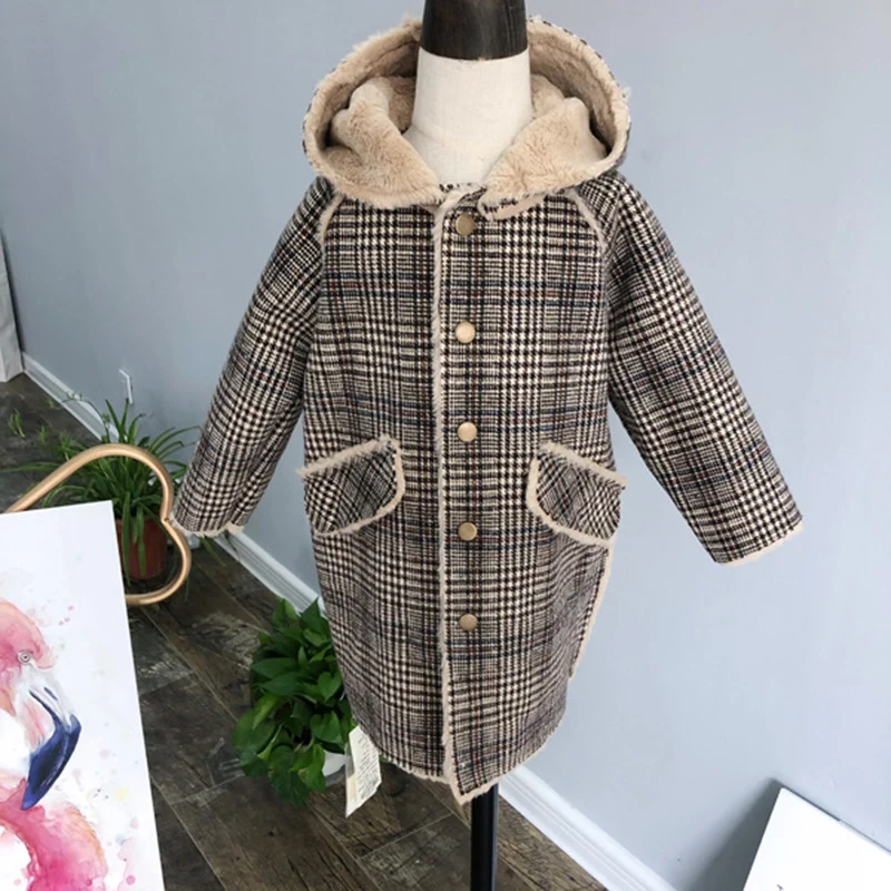 Girls Winter Plus Thick Cotton Coat 3T-8T Kids Warm Plaid Parkas Children Clothes Girls Winter Jacket Plus Flannel Coat SA2177