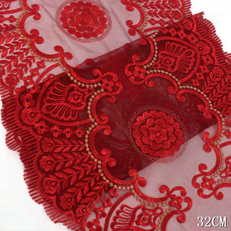 

31Yards Bilateral Embroidered Lace Trim Flower Mesh Tulle Clothing Wedding Dress Sewing DIY Chinese Style 32cm Width