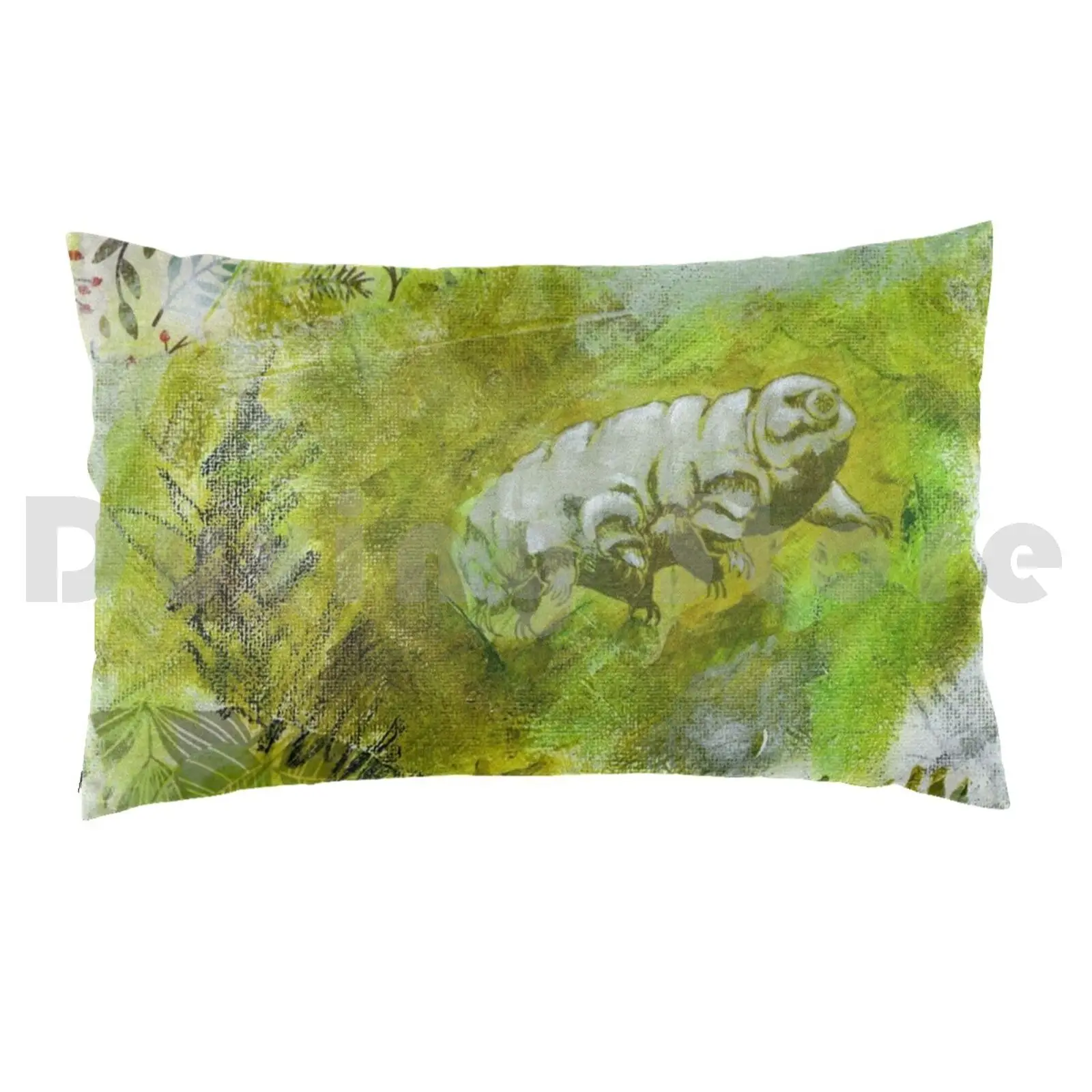 Roly-Poly Tardigrade Pillow Case Printed 50x75 Tardigrade Water Bear Collage Acrylic Painting Ink Drawing