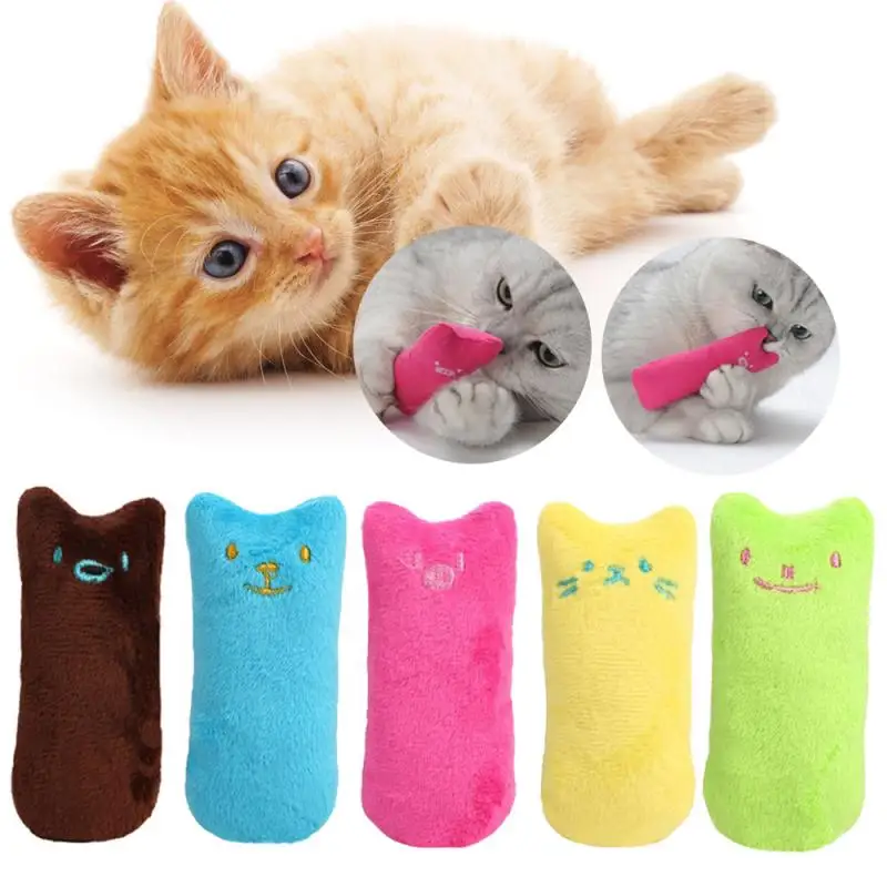 Cute Interactive Plush Cat Toy Pet Kitten Chewing Teeth Grinding Catnip Claws Thumb Bite Cat Mint Game Playing Pillow Scratcher