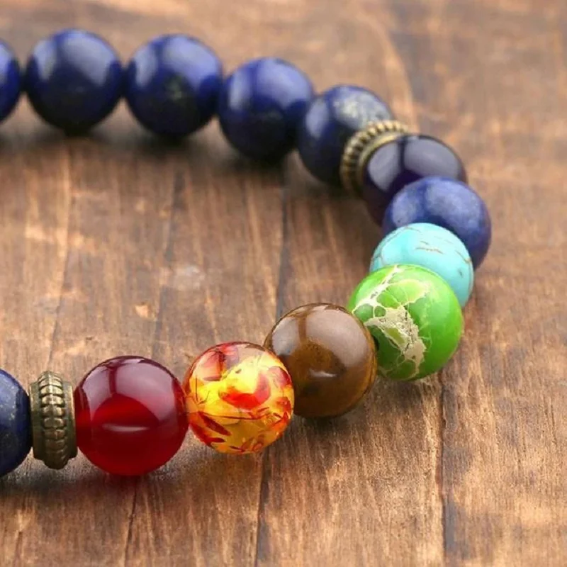 7 Chakra Bracelets Natural Lapis Lazuli Stone & Bangles Yoga Balance Bead Buddha Prayer Elastic Bracelet Men pulseira Drop Ship