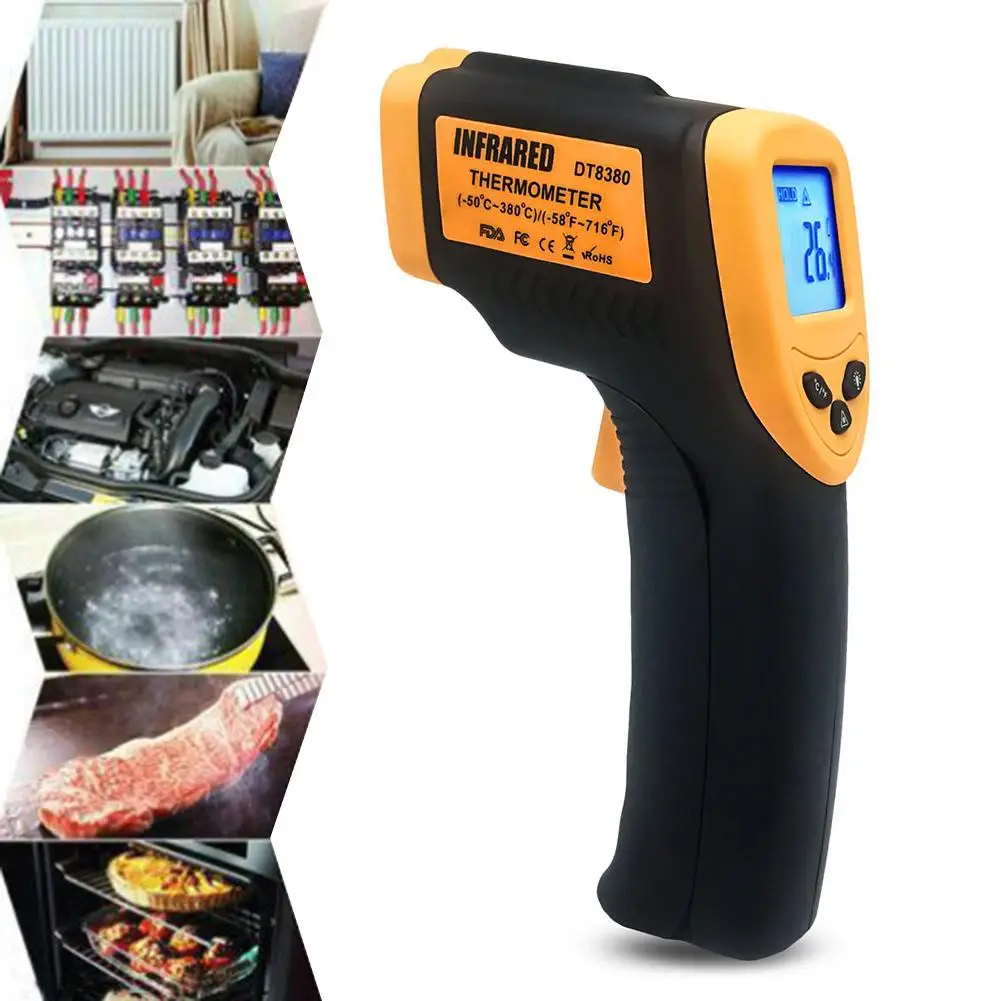 DT8380 Handheld LCD Display Infrared Thermometer Non-contact Temperature Meter easy to read backlight colorful