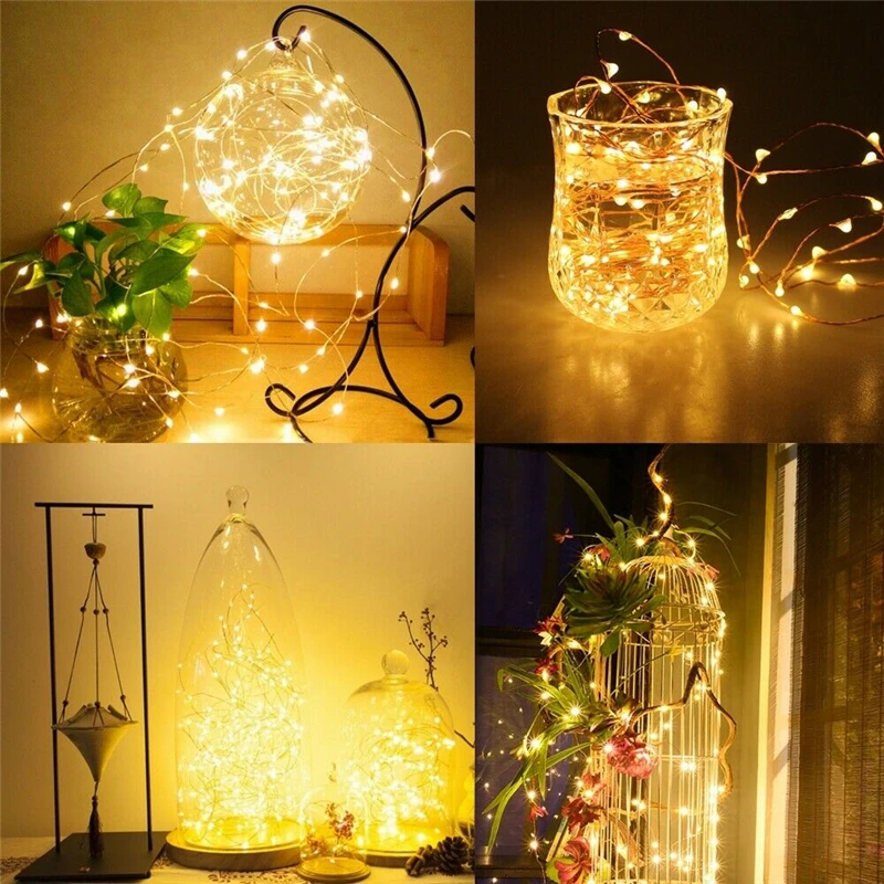 Guirnalda de luces LED con USB para boda, guirnalda de alambre de plata de cobre de 5M y 10M, para Año Nuevo, árbol de Navidad, decoración de