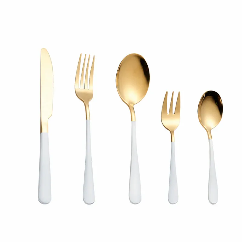 

Kitchen Tableware Golden Cutlery Set Stainless Steel Cutlery Dinner Set Fork Knife Spoon Dinnerware Sets White Dropshipping