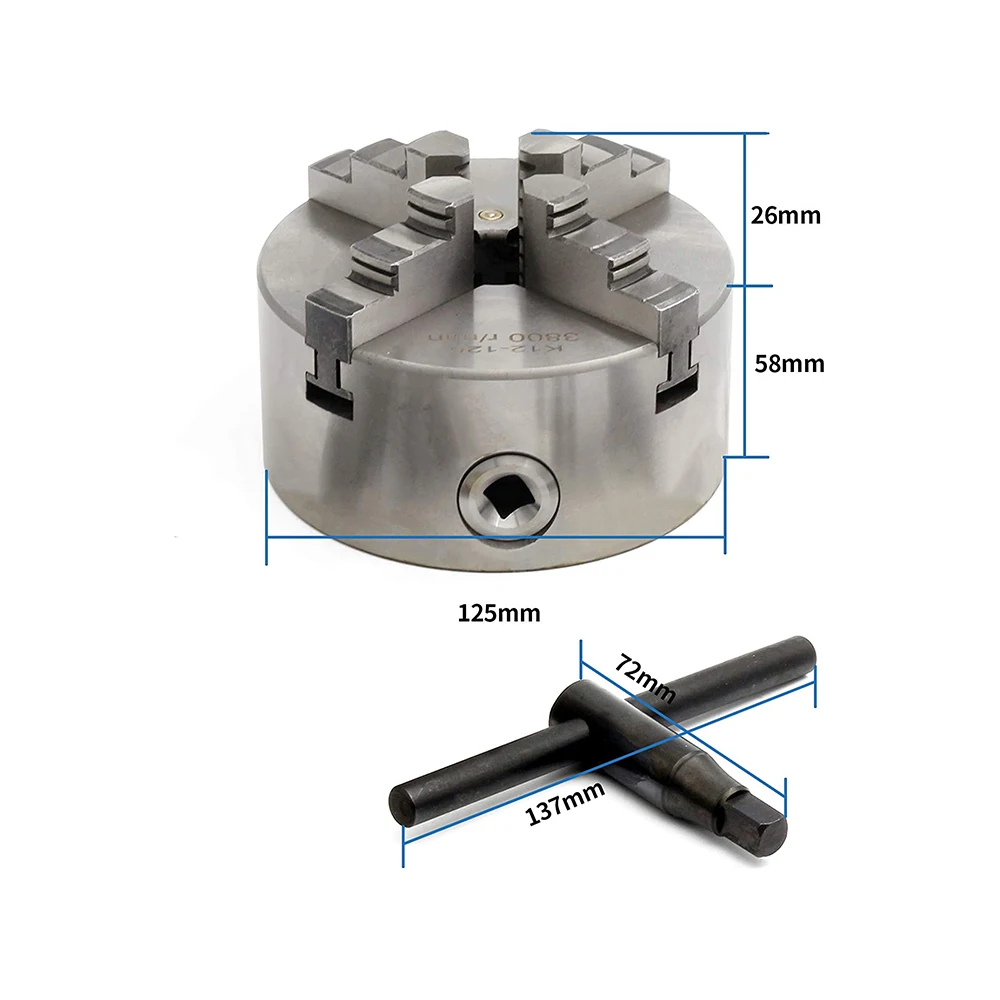 SANOU K12-125 Lathe Chuck 125mm 4 Jaw Lathe Chuck 5'' Self-centering Scroll Chuck Manual Type