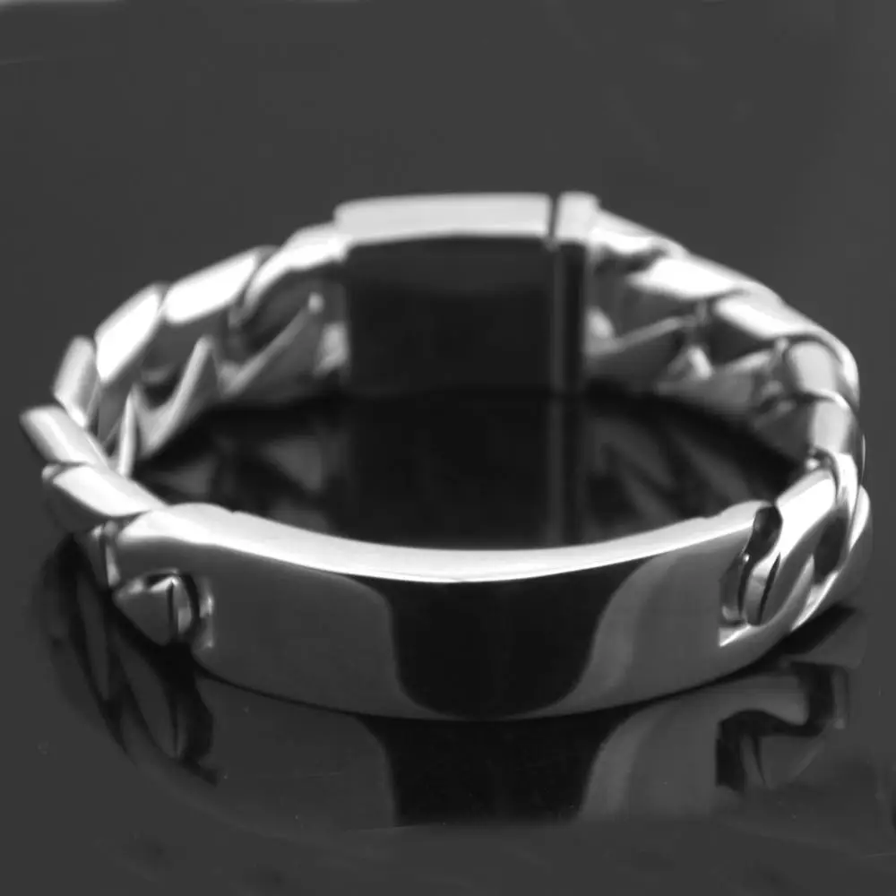 Heavy Chain Mens Bracelets Polished Silver Color Stainless Steel Bracelet for Men Cuban Chain Fashion Jewelry 21.5cm