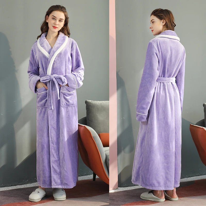 

Womens Mens Soft Warm Bathrobe Fluffy Fleece Robes Long Winter Housecoat Unisex Plush Dressing Gown