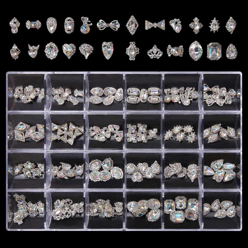 120/240pcs Big Boxes Grids Crystal Nail Charm Various Styles DIY Nail Art  Jewelry Decoration Rhinestone Manicure Wholesale