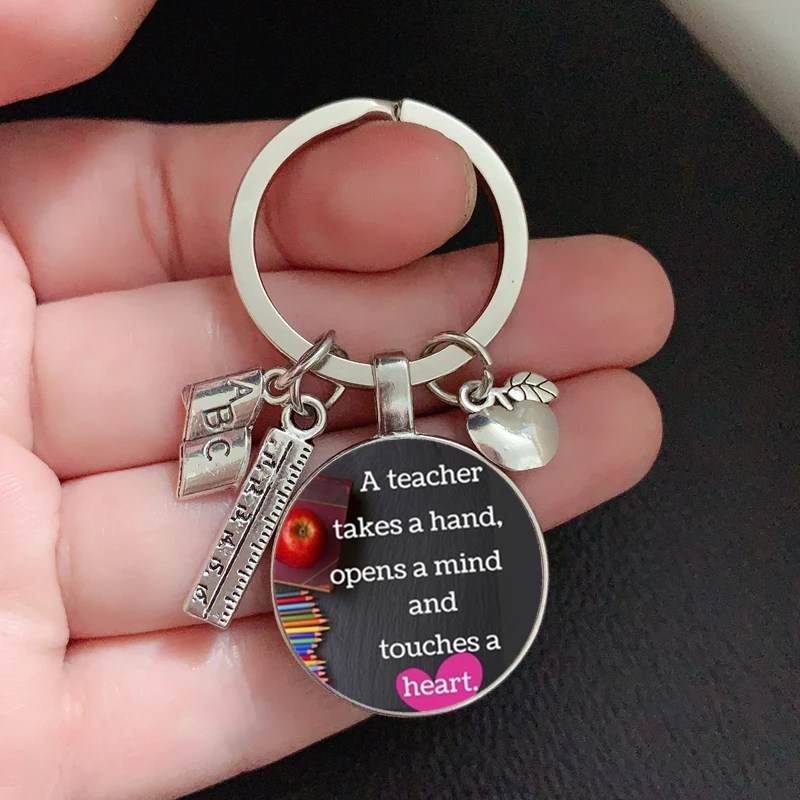 2020 Teacher's Day gift keychain, crystal convex round glass pendant keychain, quality keychain. Thank you Teacher Enlightenment