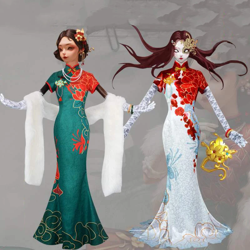 

Game Identity V Cosplay Costumes The Geisha Michiko Cosplay Costume Hunter Lady Thirteen Dresses Chi pao Green Suits Clothes