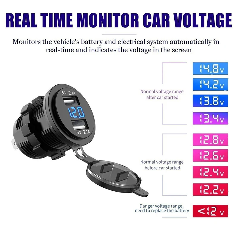 EAFC 12-24V Dual USB Charger Socket Waterproof Power Socket 2.1A 10A Fuse for Motorcycle Car Truck Boat Adapter Socket