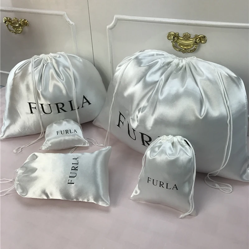 Smoothly Silk Hair Bags Cloth Shoes Jewelry Packaging Gift Wrappling Bright Satin Dust-proof Drawstring Pouch Custom Logo Print