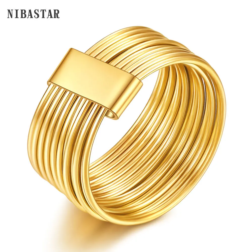 New Arrival Female Luxury Genuine Stainless Steel Jewelry Gold-Color Multilayer Wedding Rings For Women