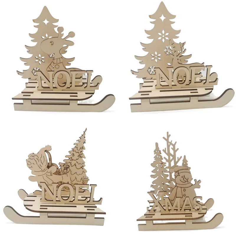 

Christmas Decoration Wood Chips With Stand Handmade DIY Crafts For Home Christmas Ornaments Party Kids Gifts Toy Accessories