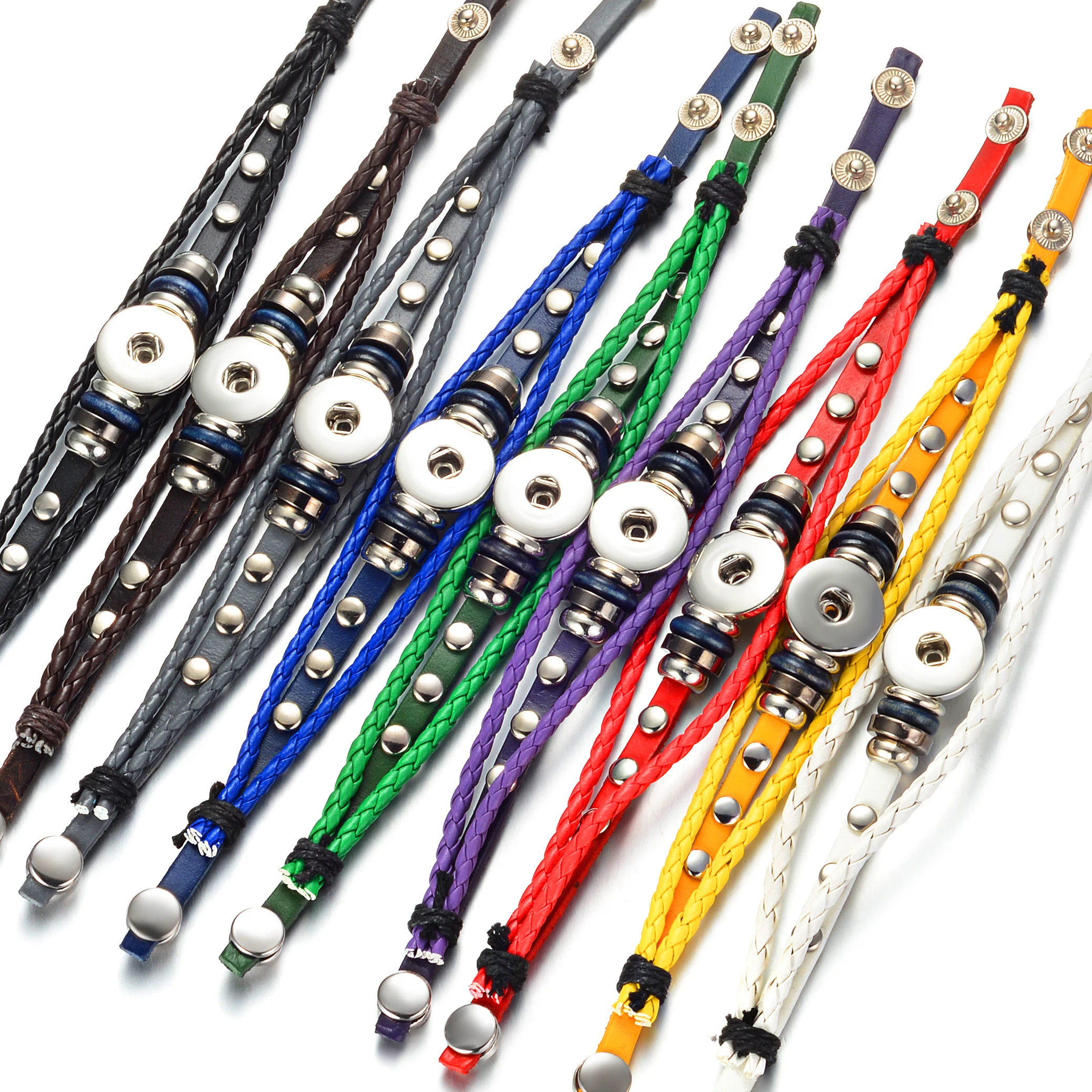 Snap Button Charms Bracelet 18mm Interchangeable Braided Leather Bangle Diy Jewelry for female GCNN-461