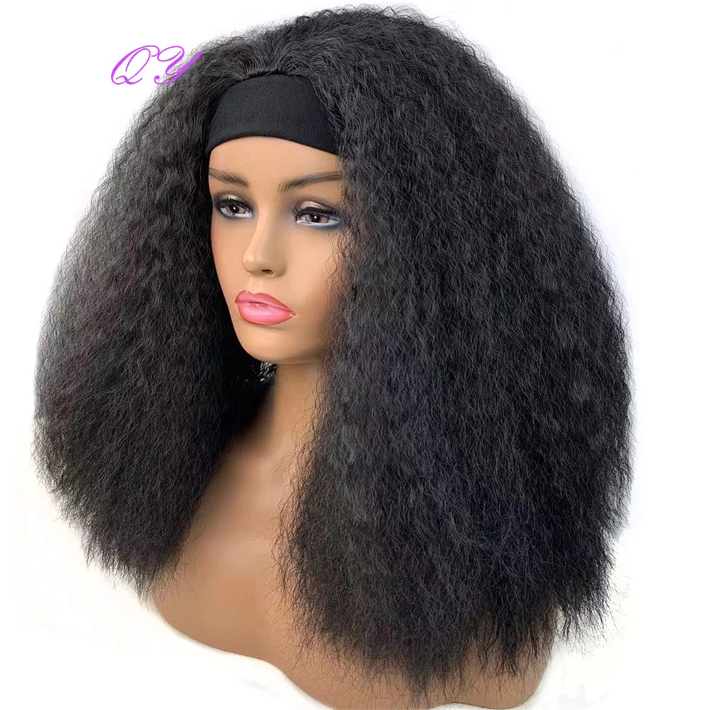 Synthetic Womens Headband Wig Black Soft Long Afro Kinky Curly For Women Wigs Adjustable Size Daily Wear Fluzzy Full Wig