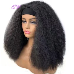 Peluca sintética con diadema para mujer, pelo negro suave, largo, Afro, rizado, tamaño ajustable, uso diario, peluca completa Fluzzy