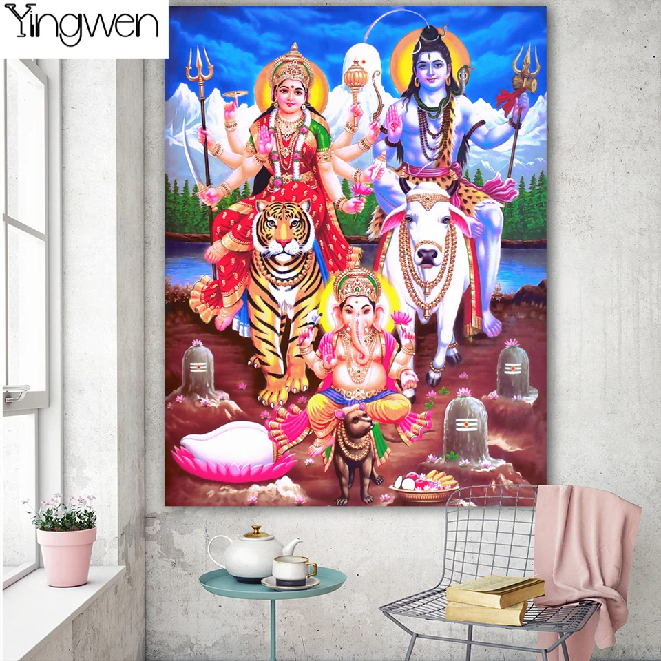 5D DIY Diamond Painting Shiva Parvati Ganesha Indian Art Hindu God Figure Mosaic Picture Cross Stitch Full Drill Beads Art Home