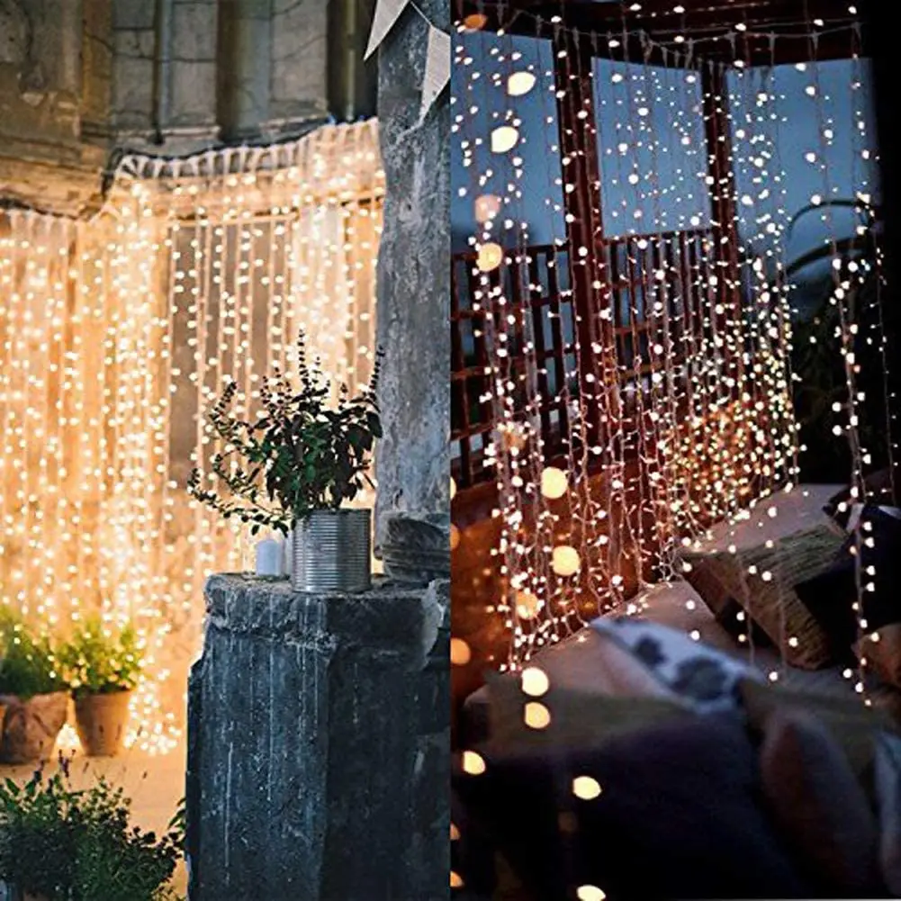 Bedroom Curtains Christmas Ornaments For The House Led Light Garlands Festoon Fairy Icicle Curtain Lights 3M*1/2M Plug Operated