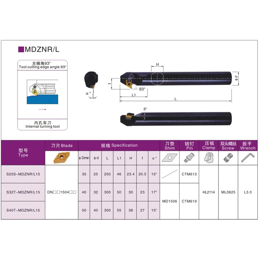 الداخلية تحول أداة حامل S20R-MDZNR11 S25S-MDZNR15 S20R-MDZNL11 S25S-MDZNL15 CNC مملة بار أداة حامل ، باستخدام DNMG إدراج