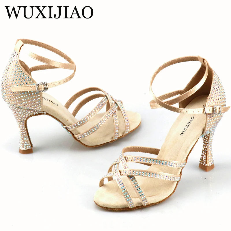 WUXIJIAO-zapatos de baile latino para mujer, sandalias de diseño único con diamantes, para Salsa