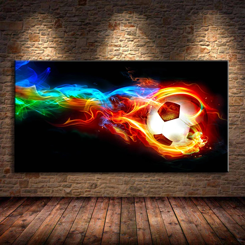 

Soccer Ball On Fire Rainbow Abstract Wall Art Canvas Paintings Modern Football Wall Posters And Prints For Living Room Cuadros