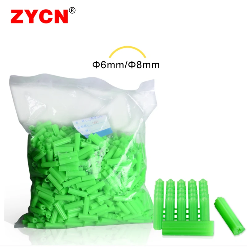 500 pz tubo di espansione in plastica verde 6mm 8mm tappo in gomma colonna in Nylon vite ancoraggio autofilettante bullone di ancoraggio per