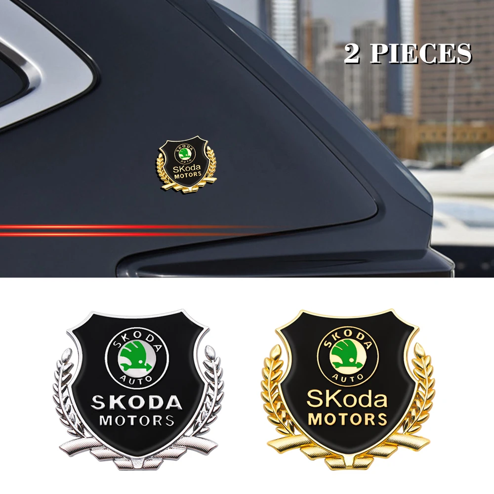 2PCS Car 3D Metal Alloy Decals Badge Stickers Side Window Emblem Exterior Accessories For Skoda Octavia Fabia Rapid Yeti Kodiaq