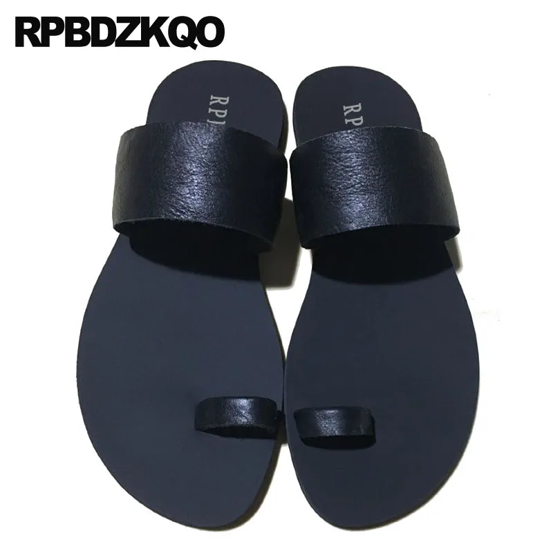 Toe Loop Native Runway Men Sandals Leather Summer Slippers Italian Soft Fashion Casual Slip On Shoes Woven Black Beach Slides