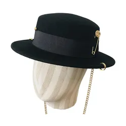 Wide Brim Fedora Hats for Women Dress Hats for Men Black Panama Hat Spring Solid Color Single Side Wool Felt Jazz Fedora Hats