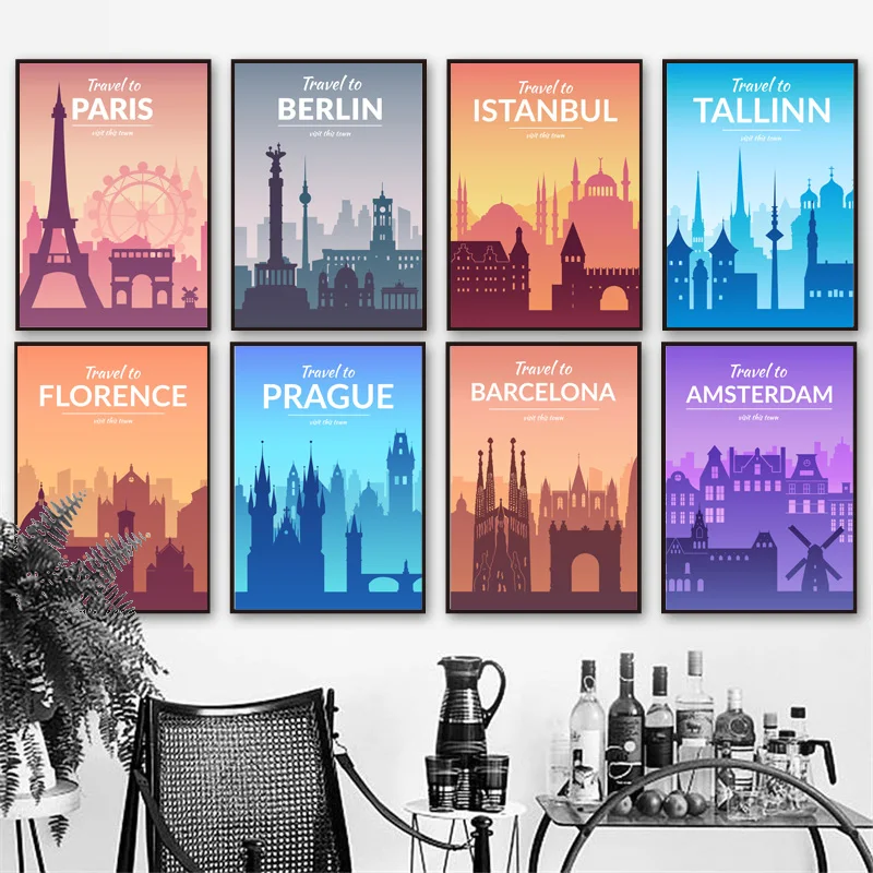 Paris Berlin Istanbul Prague florence Nordic Posters And Prints Wall Art Canvas Painting Wall Pictures For Living Room Decor