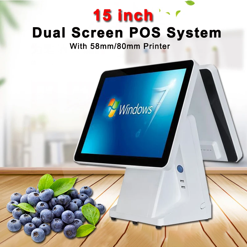 POS system 15 inch Dual Screen Display Cash register Machine for restaurant and supermarket touch pos system with 80mm printer