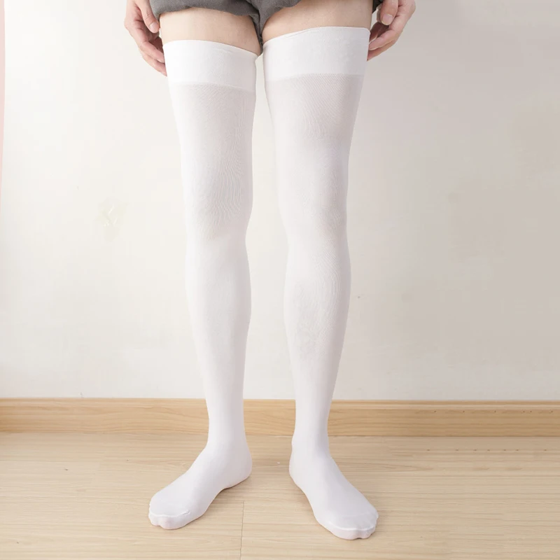 Summer Long Socks Women High Stretchy Nylon Slim Stockings Black White Color Thigh Socks Adult Men Cosplay Wear