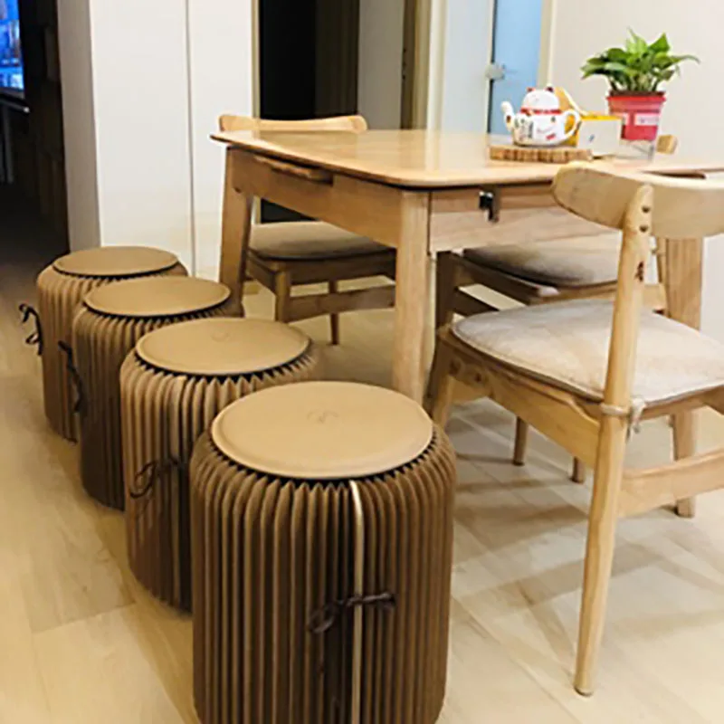 Modern Folding Stool Living Room Furniture Hallway Ottoman Portable Round Stool Household Dining Stools Creative Paper Stools