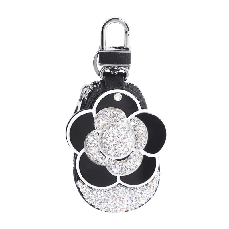 Universal Diamond Flower Car Key Bag Crystal Camellia Mirror Key Bag Car Key Case Cover for Key Shell Case Cover Holder Protect